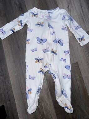 Carter's White Footed One-Piece with Purple & Blue Butterfly Print
